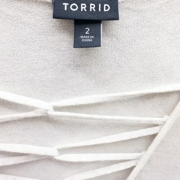 Torrid Mini Sweater Cross Front Skater Dress Oatmeal Women's Size 2 2X - Picture 7 of 7